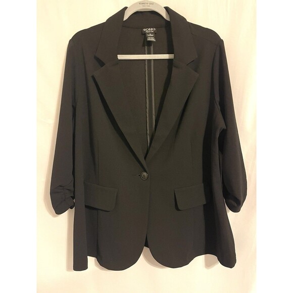 SOHO Apparel Ltd Blazer Suit Jacket Black 3/4 Gathered Sleeves Women’s SZ 1X - Picture 1 of 9